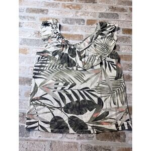 Old Navy Women Tropical Palm Leaf Ruffle Scoop Neck Tank Top Green Small